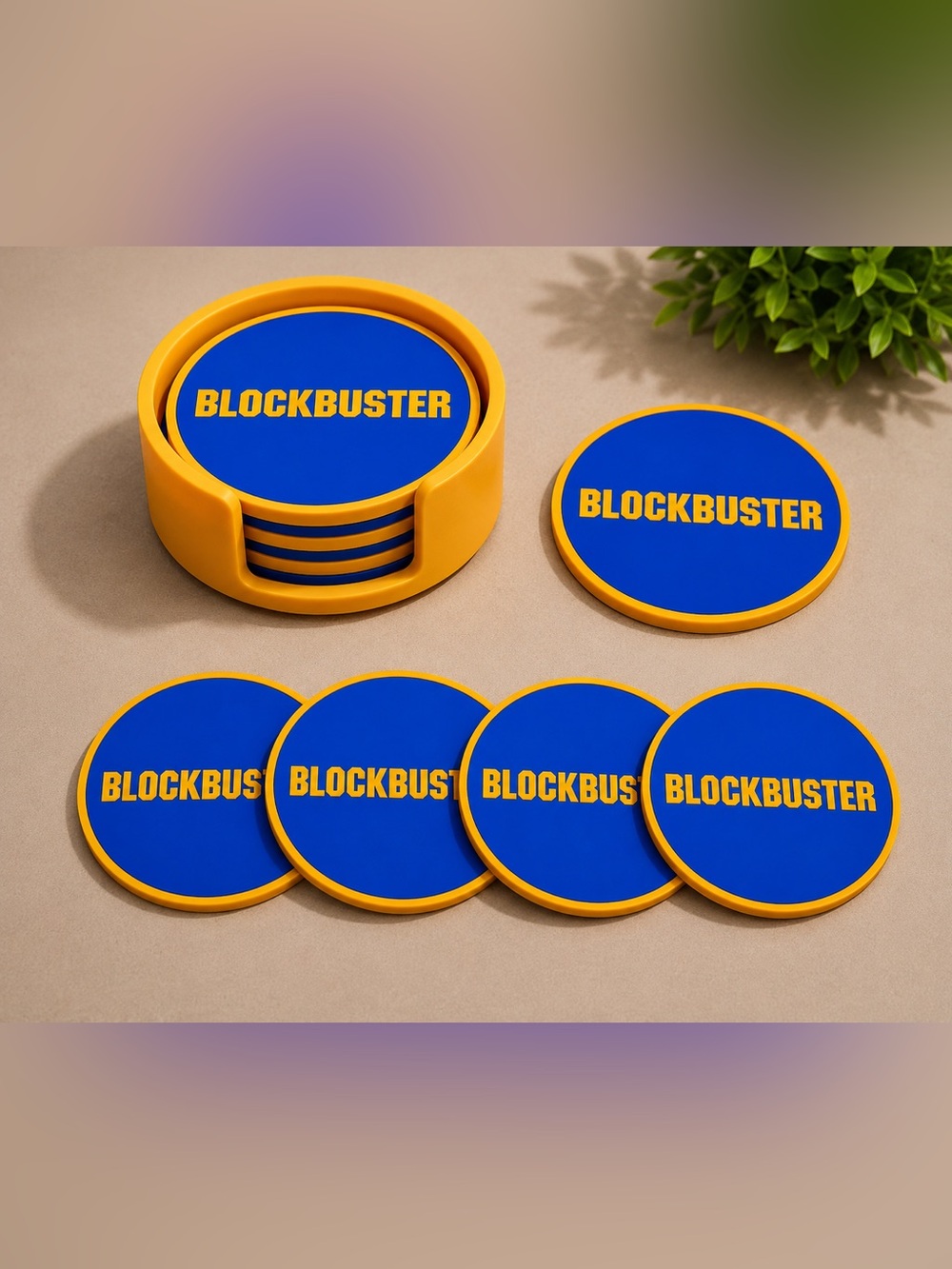 Blockbuster 3D Printed Coaster Set with Holder 4 Coasters Retro Movie Night